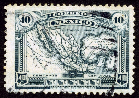 First map of Mexico on postage stamp Geo Mexico the geography