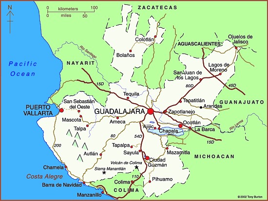 Map Of The State Of Jalisco Including Guadalajara Puerto