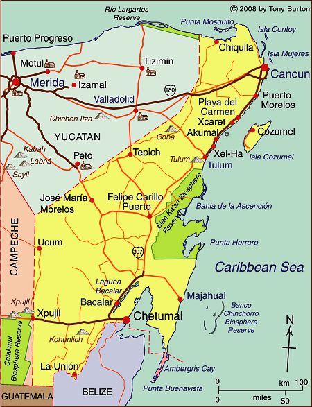 Map of the state of Quintana Roo, with Cancún, Cozumel and Tulum – Geo-Mexico, the geography of 