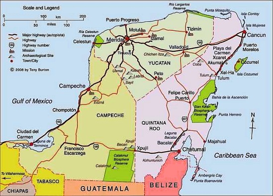 Map Of Yucatan Peninsula Map Of Yucatán Peninsula Including Campeche, Mérida, Cancún, Riviera Maya  And Cozumel | Geo-Mexico, The Geography Of Mexico