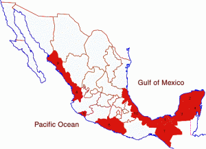 Map of the warmest states in Mexico