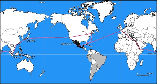 Route taken by Mexico's first international scientific expedition, 1874-5