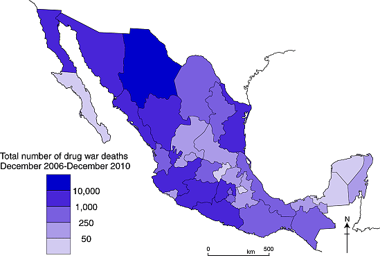 Map of total drug war deaths 2007-2010