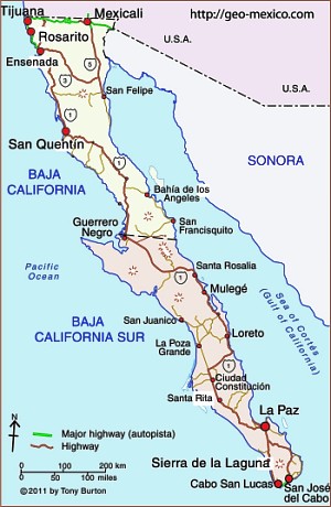 Map of Baja California Peninsula