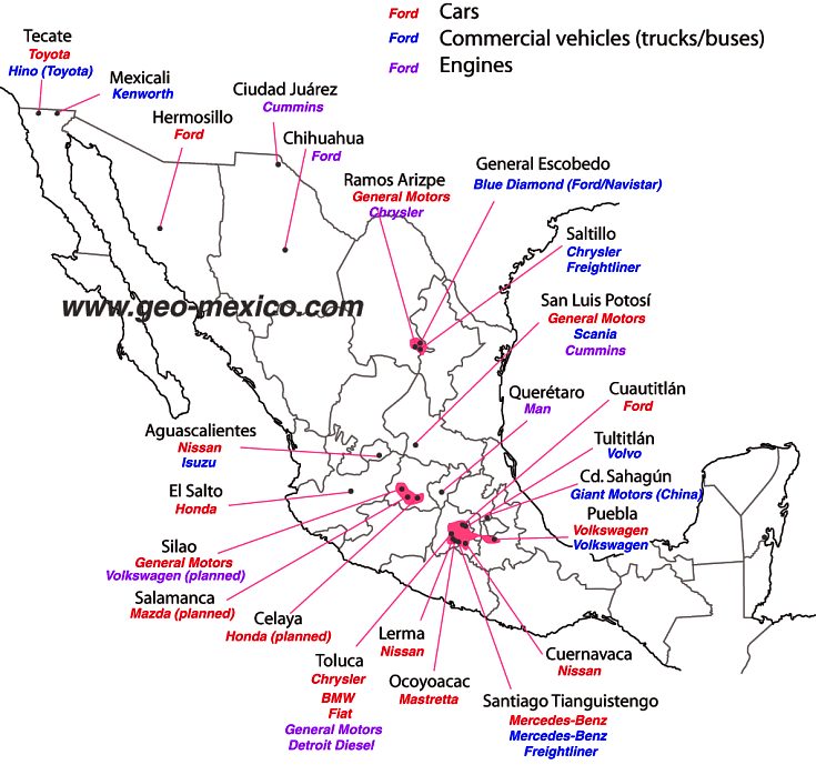 Vehicle assembly plants in Mexico, 2011