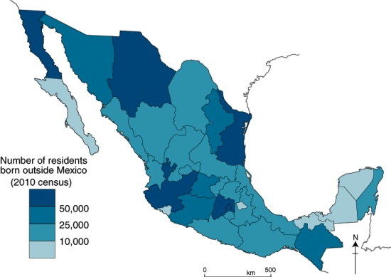 Map of foreign-born residents of Mexico in 2010