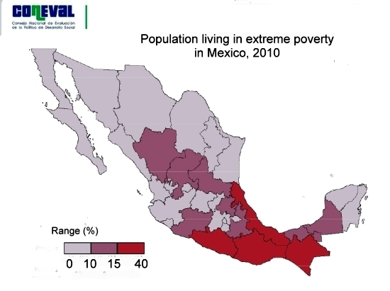 Map of extreme poverty in Mexico 2010