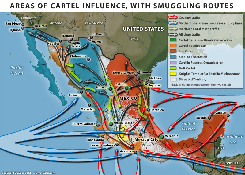 Cartel areas and drug routes in Mexico