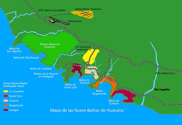 Sketch map of Huatulco (not to scale)