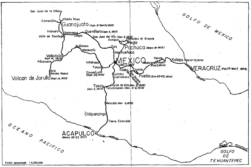 Humboldt's route in Mexico