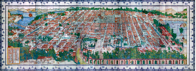 Panoramic view of Mexico City during colonial times