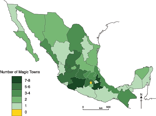 Mexico's Magic Towns, as of 1 December 2012. Credit: Tony Burton / Geo-Mexico
