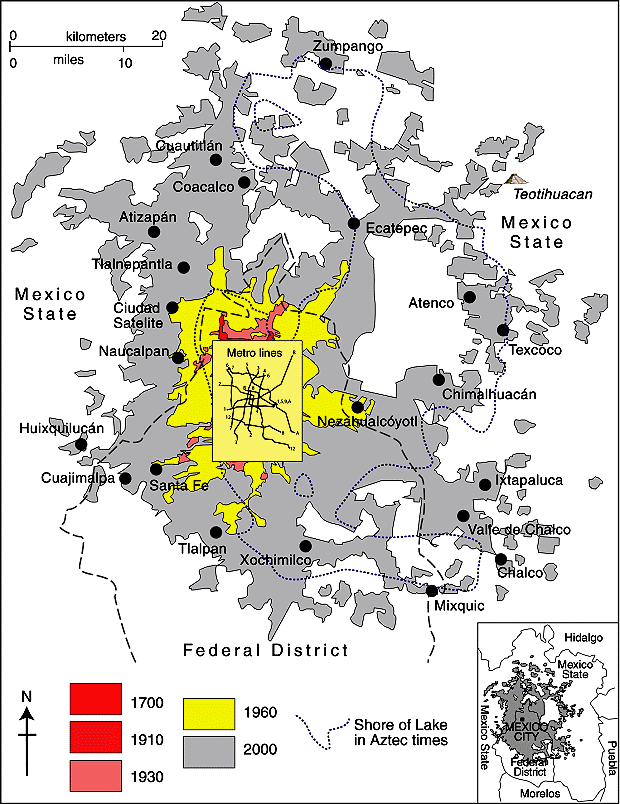 Spatial growth of Mexico City Metropolitan Area (based on Geo-Mexico Fig 22.2; all rights reserved)