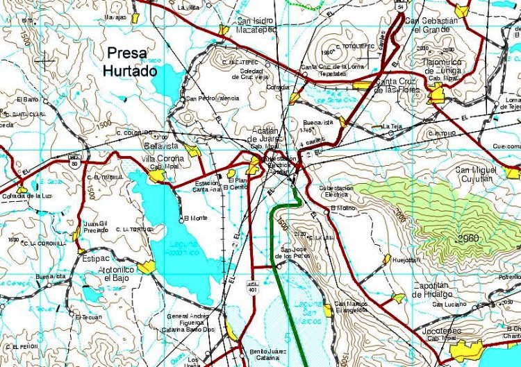 Location of Hurtado Reservoir (extract from INEGI 1:250,000 map)