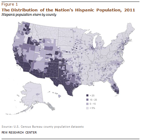 Map of Hispanic population in USA