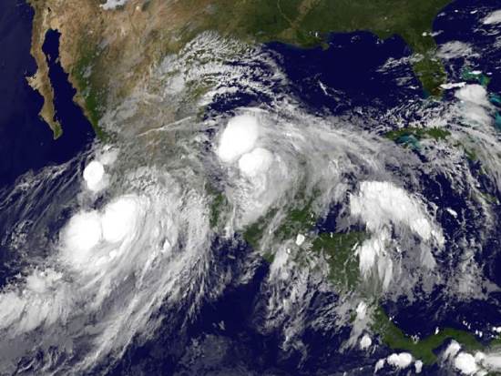 Satellite image of Hurricane Ingrid and Hurricane Manuel, September 2013