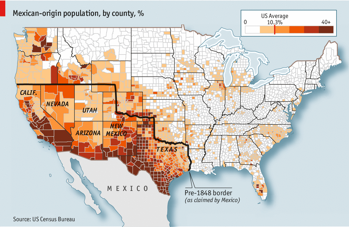 Mexican-origin population living in USA. Source: Economist, 1 Feb 2014.