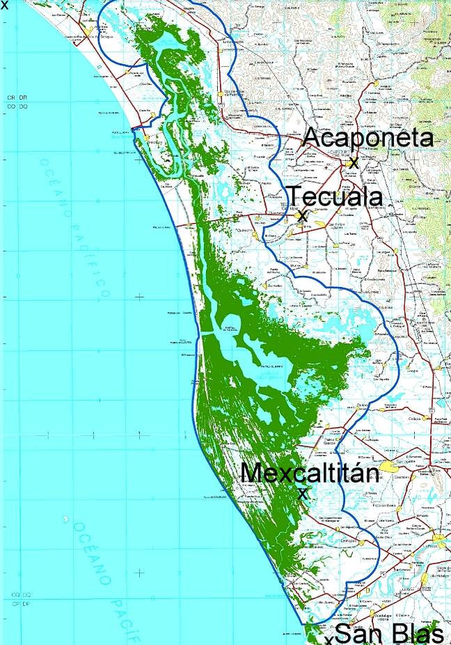 Map showing location of Marismas Nacionales