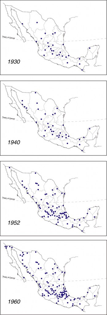 Diffusion of Banamex branches across Mexico prior to 1960