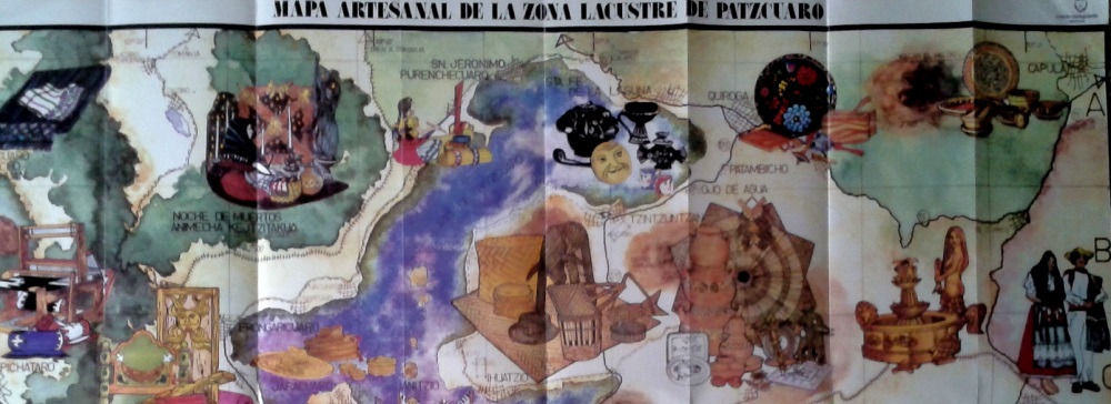 Section of tourist map showing some of handicraft towns near Lake Patzcuaro