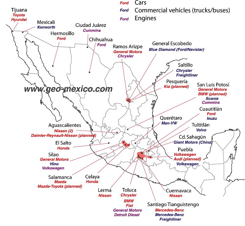 Vehicle assembly plants in Mexico, 2014