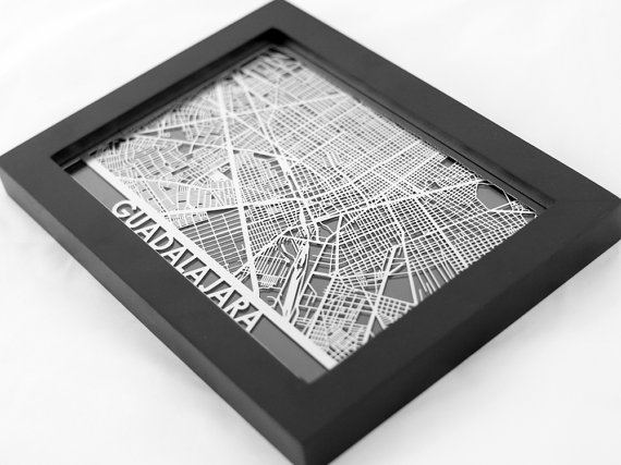 Stainless steel, laser-cut map of Guadalajara