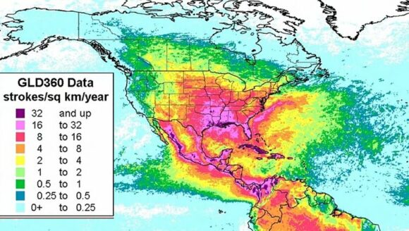 Lightning incidence, North America, 2012-2014