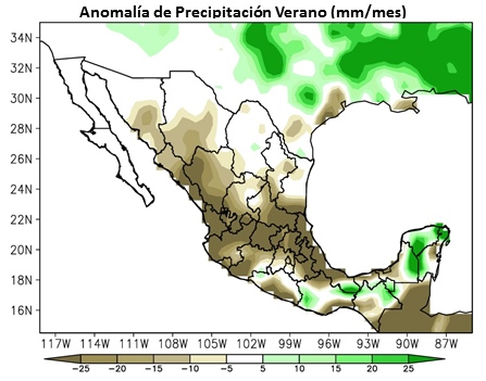 Summer precipitation anomalies in a strong El Niño year. Source: CNA